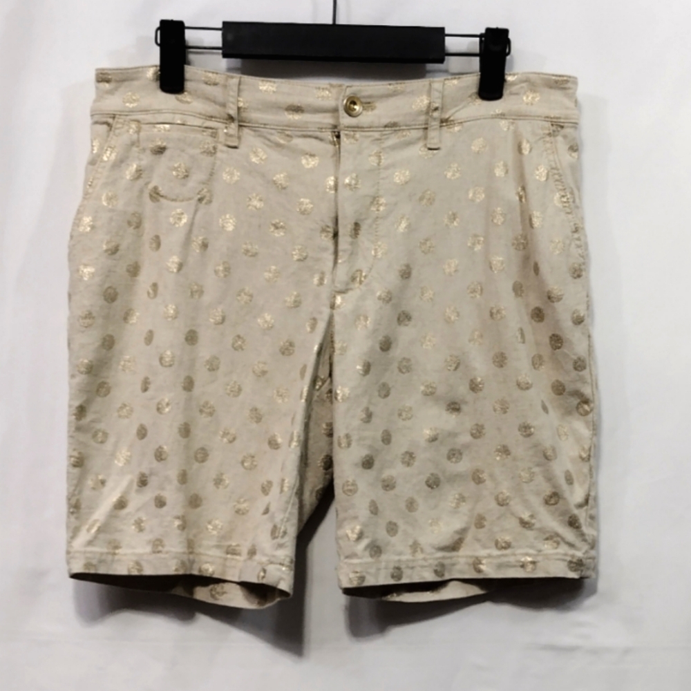 Anthropologie Linen Metallic Polka Dot Shorts Women's 27 Gold Preppy Academia - Picture 2 of 11
